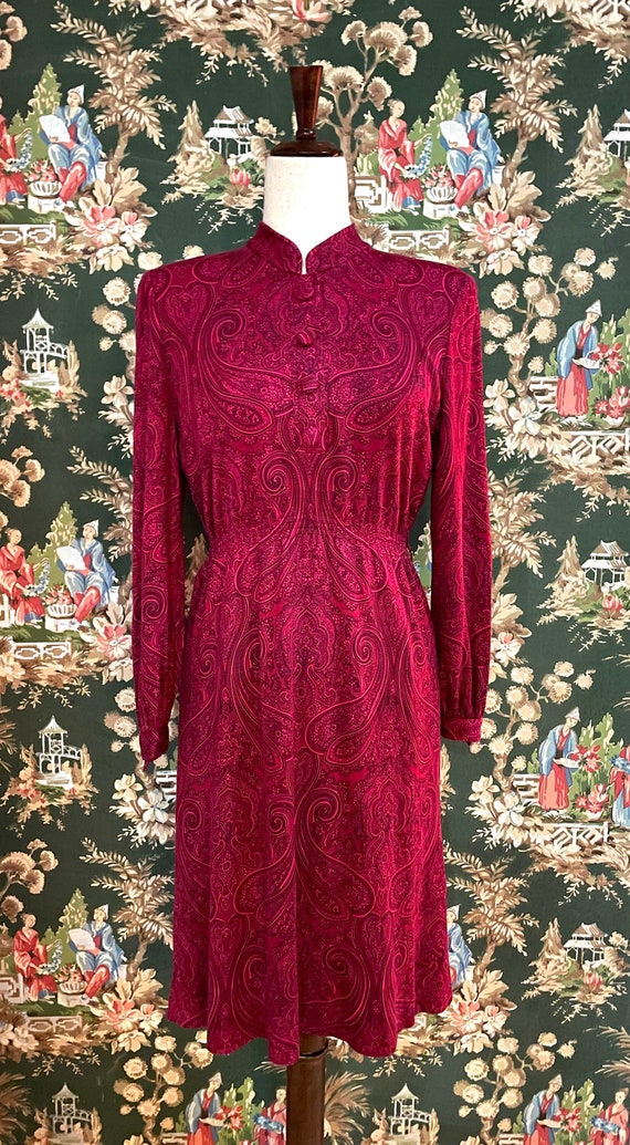 1970s/1980s Vintage Berry Pink Paisley Day Dress (