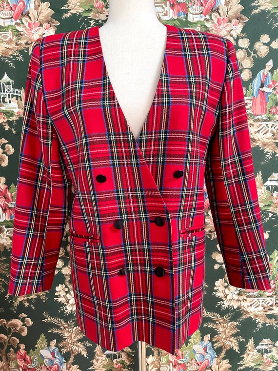 1980s Vintage Red Plaid Blazer - image 2