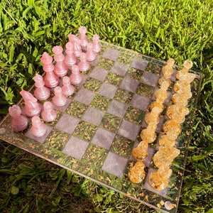 Pink Resin Chess Board, Board Games, Gifts For Her, Handmade