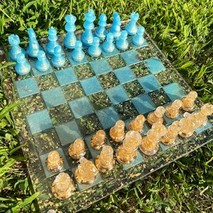 Blue Resin Chess Board, Board Games, Gifts For Her, Gifts For Him, Handmade