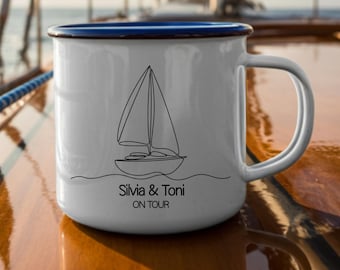 Segler Tasse Personalisierte Emaille Becher mit Namen, Kapitän Geschenk für Bootsbesitzer, Segler Geschenk, Segeln, Segelboot, Boot Zubehör