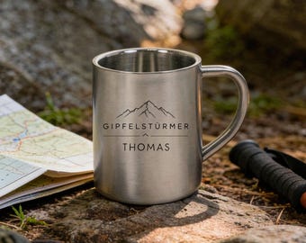 Wander Edelstahlbecher Personalisiert, Camper Tasse Edelstahl mit Namen, Wandern Geschenkidee Männer, Outdoor Geburtstag, Wanderer Zubehör