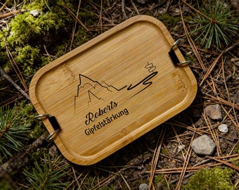 Personalisierte Wander Edelstahl Brotdose mit Namen, Bergmotiv, Wandern Lunchbox Erwachsene Personalisiert, Outdoor, Gravur Camping Geschenk