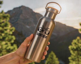 Flasche Radfahren Personalisiert, Getränkeflasche Berge Radfahrer Geschenk, Rad fahren Trinkflasche aus Edelstahl, Camping Zubehör, Vatertag