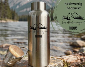 Thermoflasche Wandern Personalisiert Trinkflasche aus Edelstahl Wanderer, Getränkeflasche Berge, Wander Geschenk, Camping Zubehör, Vatertag