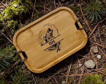 Personalisierte Angeln Edelstahl Brotdose mit Namen, Angler Lunchbox Erwachsene Personalisiert, Outdoor, Gravur Camping Geschenkidee Fischen
