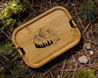 Personalisierte Wander Edelstahl Brotdose mit Namen, Bergmotiv, Wandern Lunchbox Erwachsene Personalisiert, Outdoor, Gravur Camping Geschenk