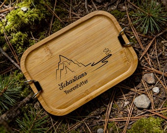 Personalisierte Wander Edelstahl Brotdose mit Namen, Bergmotiv, Wandern Lunchbox Erwachsene Personalisiert, Outdoor, Gravur Camping Geschenk