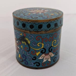 Small antique Chinese cloisonné enamel and brass jar - 3 inch