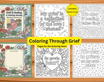 30 páginas para colorir com afirmações de luto, livro de colorir para adultos para imprimir, para lidar com a perda e a cura da alma.