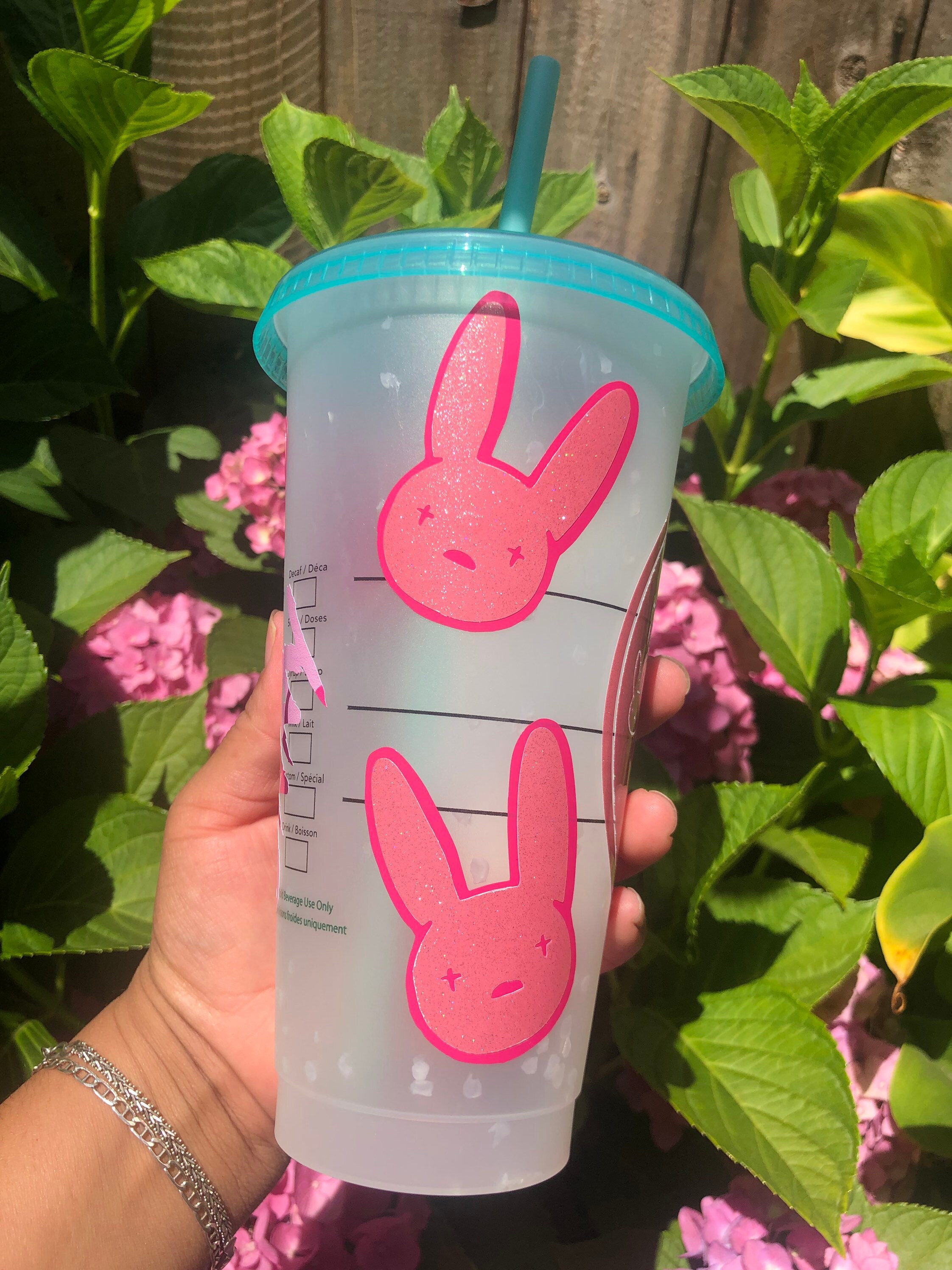 Personalized Starbucks cup/ Bad bunny pink/ changing color Etsy