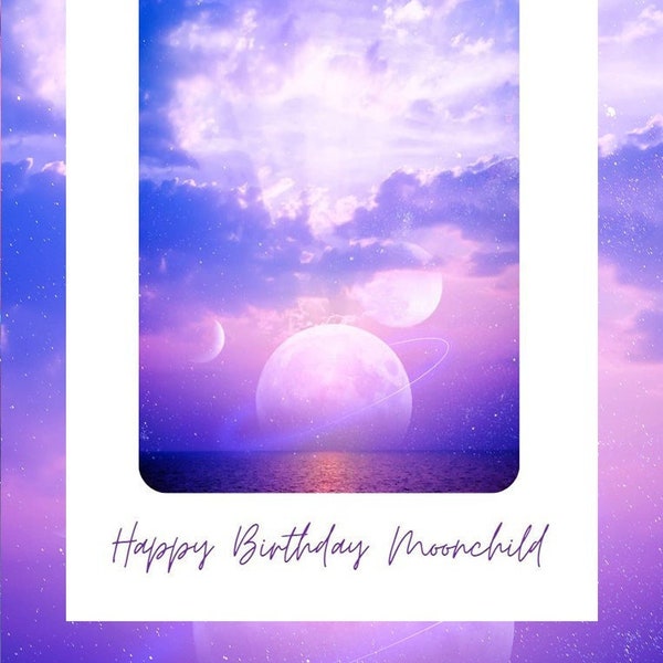 Happy Birthday Moonchild | Instant Download Printable Card | Ocean Triple Moonrise