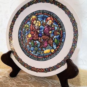 Vintage Porcelain Noel 1975 Stained Glass Limoge Collectible Christmas Plate &quot;The Flight Into Egypt&quot; by Henri D&#39;Arceau France