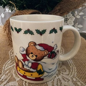 Adorable 80s Vintage Studio Nova Beary Sleighride Christmas Mug