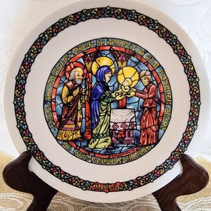 Gorgeous Vintage 1978 Noel Vitrail Christmas Stained Glass Window 4th: The Purification Porcelain Limoges France by Henri D&#39;Arceau