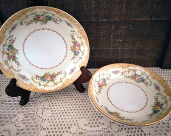 Gorgeous Vintage 1933 Noritake China "Loyalol" Pattern Yellow Floral Gold Trimmed Set of 3) Salad Plates