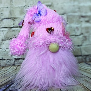 Valentine Gnome | Fuzzy Pink Heart Gnome | Pink Gnome with Hearts | Gnome Lovers Gift | Butterfly Gnome | Springtime Gnome