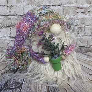 Plant Gnome | Mothers Day Gnome Gift | Plant Lover Gnome | Multicolor Fuzzy Grunge Woodland Gnome | Gardening Gnome