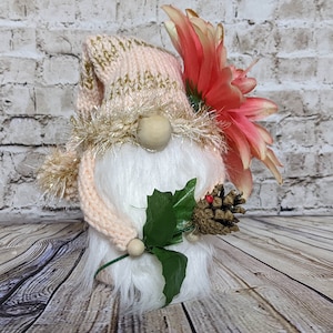 Peach Color Gold Sparkle Flower Gnome | Grunge Woodland Gnome
