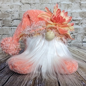 Peach Fuzzy Grunge Woodland Gnome | Spring Farmhouse Gnome | Birthday Mother&#39;s Day Gift