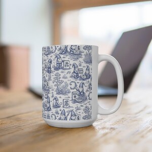 Gnomes Playing Mahjong Whimsical Blue Ceramic Mug, Mahjong Coffee Cup, Cute Gift for Mahjong Players, Cozy Home Accessory imagem 7