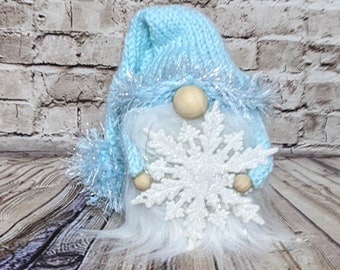 Aqua Sparkle Beach Christmas Winter Grunge Woodland Gnome Holding Sparkly Snowflake Ornament