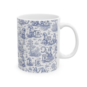 Gnomes Playing Mahjong Whimsical Blue Ceramic Mug, Mahjong Coffee Cup, Cute Gift for Mahjong Players, Cozy Home Accessory imagem 6