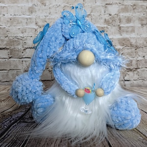 Blue Fuzzy Butterfly Gnome | Coquette Gnome | Spring Farmhouse Gnome | Birthday Mother&#39;s Day Gnome | Mother&#39;s Day Gift | Woodland Gnome