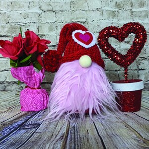 Sparkle Valentine Gnome | Red Valentine Gnome | Valentine Gnome with Hearts | Red Knit Handmade Valentine Springtime Gnome