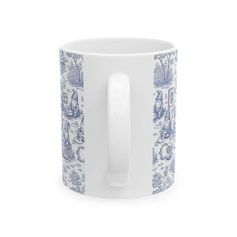 Gnomes Playing Mahjong Whimsical Blue Ceramic Mug, Mahjong Coffee Cup, Cute Gift for Mahjong Players, Cozy Home Accessory imagem 4