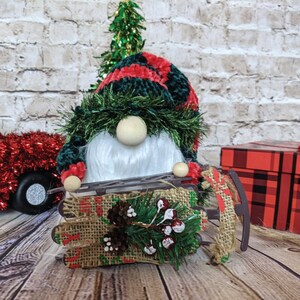 Plush Velvet Green And Red Fuzzy Sledding Woodland Gnome