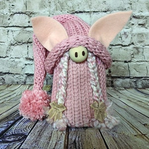 Girl Pig Gnome | Cute Pig Gnome With Braids | Great Gift For Pig Lovers