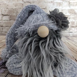 Grey Fuzzy Grunge Woodland Gnome | Spring Farmhouse Gnome | Birthday Mother&#39;s Day Gift
