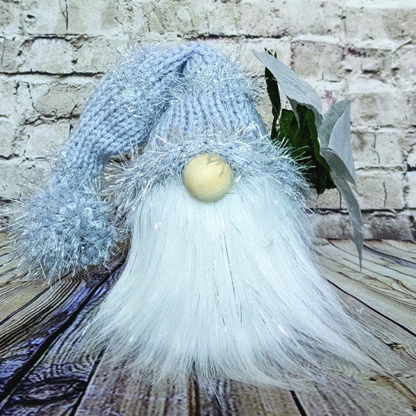 Silver Sparkle Woodland Gnome With Silver Poinsetta