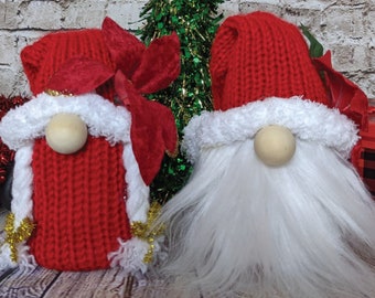 Santa And Mrs. Claus Hand Knit Fluff Brim with Poinsettia Trim