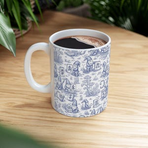 Gnomes Playing Mahjong Whimsical Blue Ceramic Mug, Mahjong Coffee Cup, Cute Gift for Mahjong Players, Cozy Home Accessory imagem 1