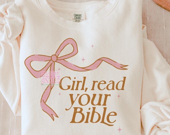Girl Read Your Bible Png,  Coffee And Jesus Png, Christian Shirt, Aesthetic Christian PNG, Positive png, Coquette png