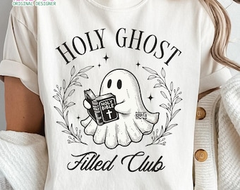 Holy Ghost Filled Club Png, Retro Halloween Png, Cute Ghost Png, Ghost Reading The Bible Png, Christian Halloween png