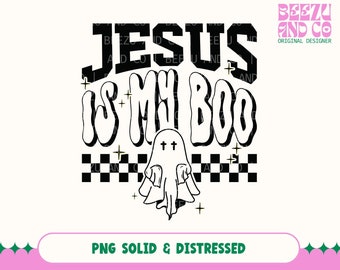 Jesus ist mein Boo Png, Retro Halloween Png, Süßer Geist Png, Geist, der die Bibel Png liest, christlicher Halloween Png, Herbst religiöses Hemd Png