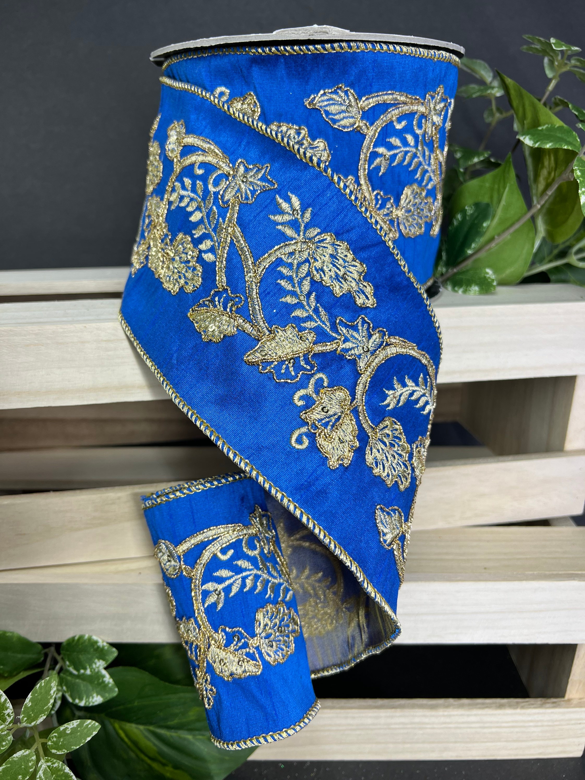 D Stevens Cobalt Blue Gold Velvet Designer Christmas Ribbon Wired -  Fabulous Fairytales