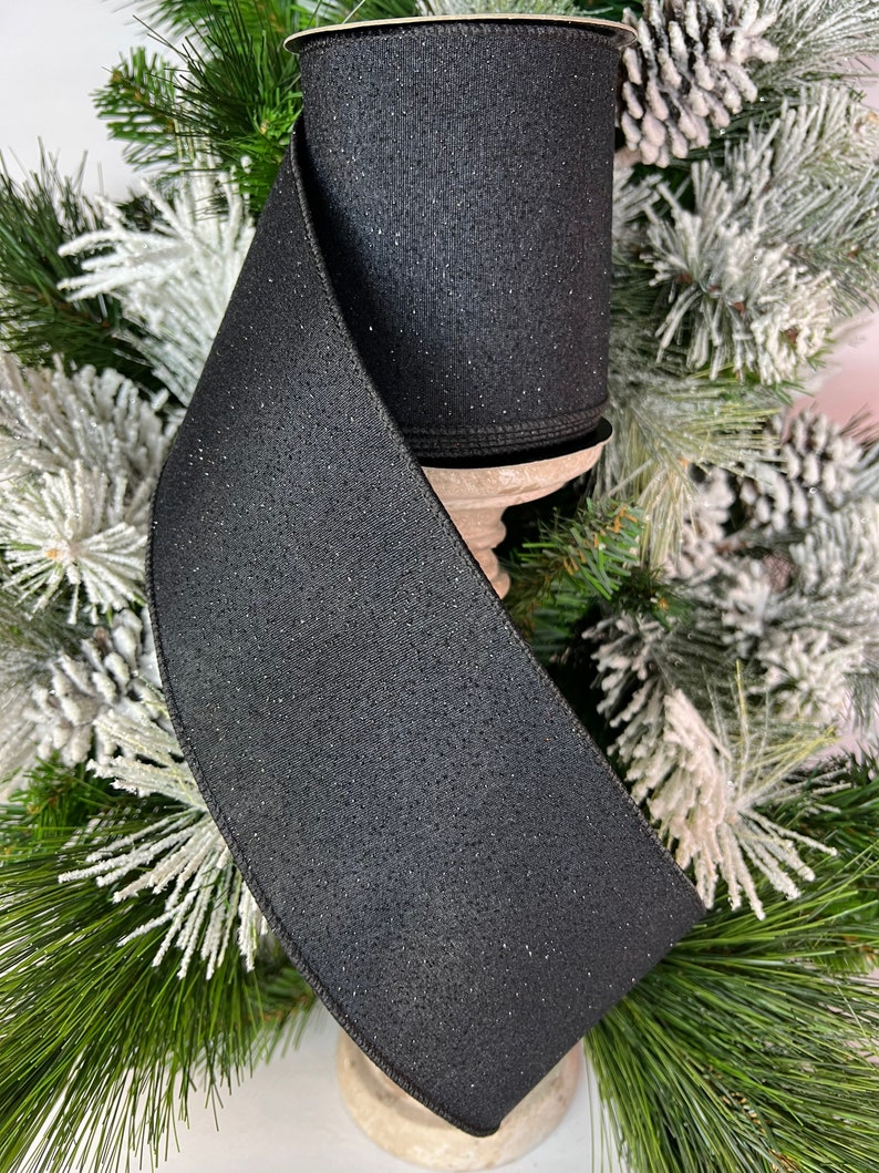 Ribbon by the Roll Designer Wired 10 Yard Roll 4 Year round Natural Linen with Black Glitter Streamers and Dots Ribbon by the Roll Designer Wired 10 Yard Roll 4 Year round Natural Linen with Black Glitter Streamers and Dots