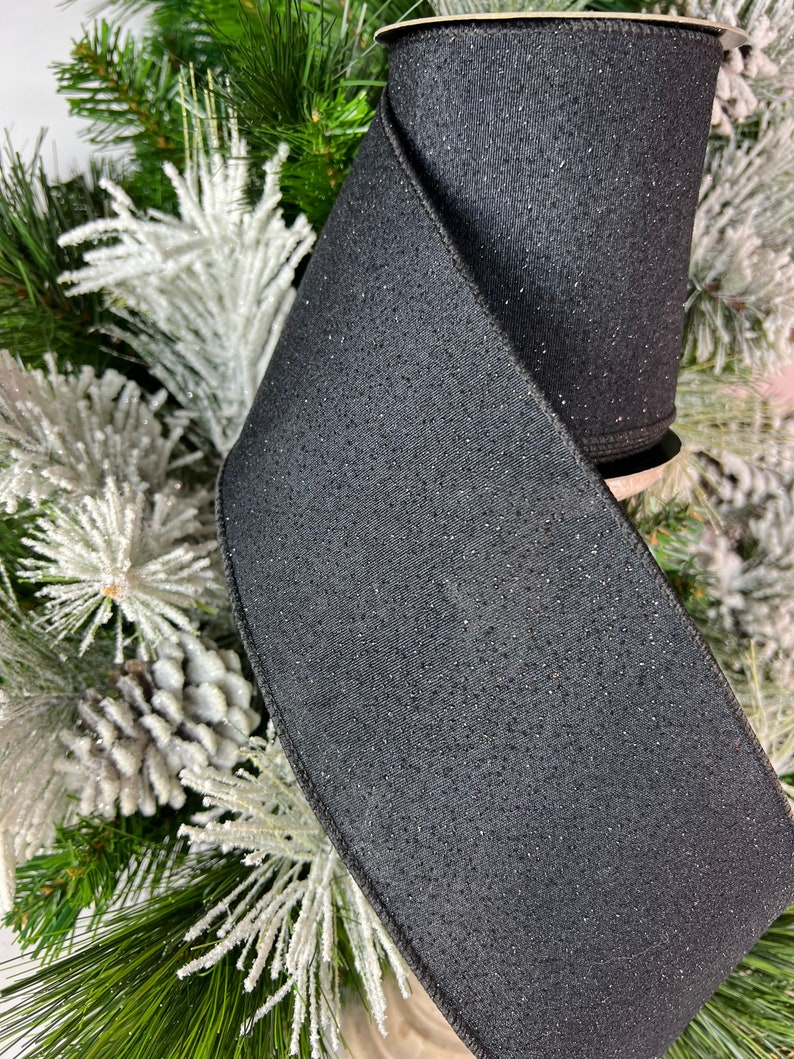 Ribbon by the Roll Designer Wired 10 Yard Roll 4 Year round Natural Linen with Black Glitter Streamers and Dots Ribbon by the Roll Designer Wired 10 Yard Roll 4 Year round Natural Linen with Black Glitter Streamers and Dots