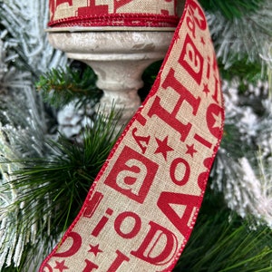 2.5 inch, 10 yard, Red and tan happy holidays wired ribbon, d stevens, designer wired ribbon, luxury wired ribbon, christmas ribbon