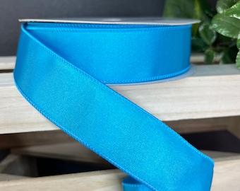 Turquoise Cross Grain Wired Ribbon, 1.5 Inch, 1 Yard