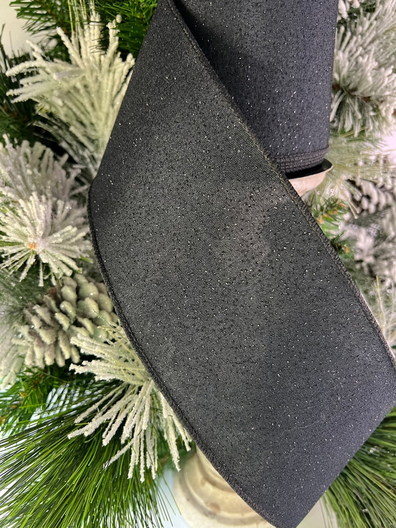 Ribbon by the Roll Designer Wired 10 Yard Roll 4 Year round Natural Linen with Black Glitter Streamers and Dots Ribbon by the Roll Designer Wired 10 Yard Roll 4 Year round Natural Linen with Black Glitter Streamers and Dots