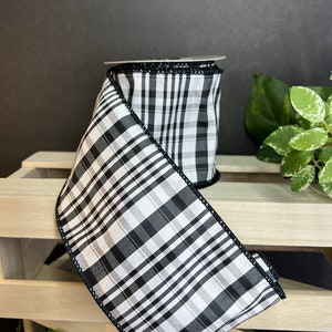 4 inch...10 yard, black and white plaid dupioni wired ribbon, designer ribbon, d Stevens ribbon, luxury ribbon, spring ribbon, Easter ribbon