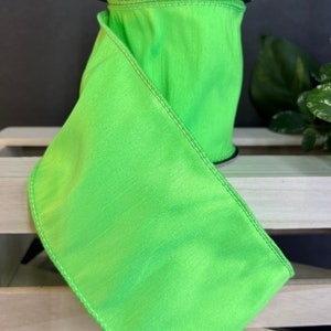 4 inch...10 yard, neon green dupioni wired ribbon, designer ribbon, d Stevens ribbon, luxury ribbon, spring ribbon, Easter ribbon
