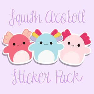 Squishmallow Squish Axolotl Vinyl Sticker Pack | Pink Archie et Irina Laptop Decal imperméable à l’eau