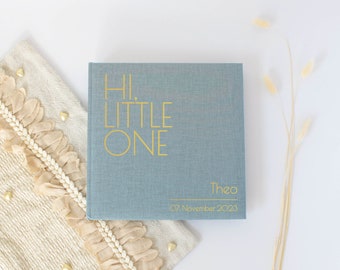 Babyalbum | Personalisierbares Fotoalbum 25x25 cm oder 30x31 cm | Graublau | 'Hi little one'