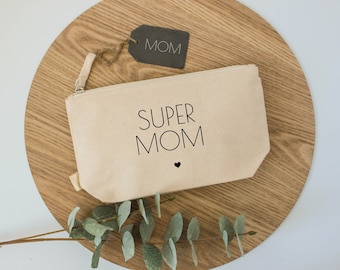 Täschchen SUPERMOM und SUPERDAD aus Bio-Baumwolle | Geschenk zu Muttertag | Geschenkidee Vatertag